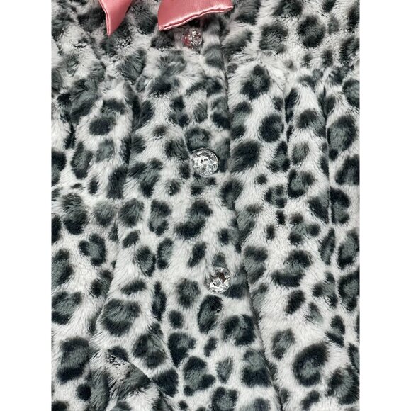 Young hearts sweater fuzzy bow diamond buttons foe fur leopard print soft READ - Picture 5 of 8